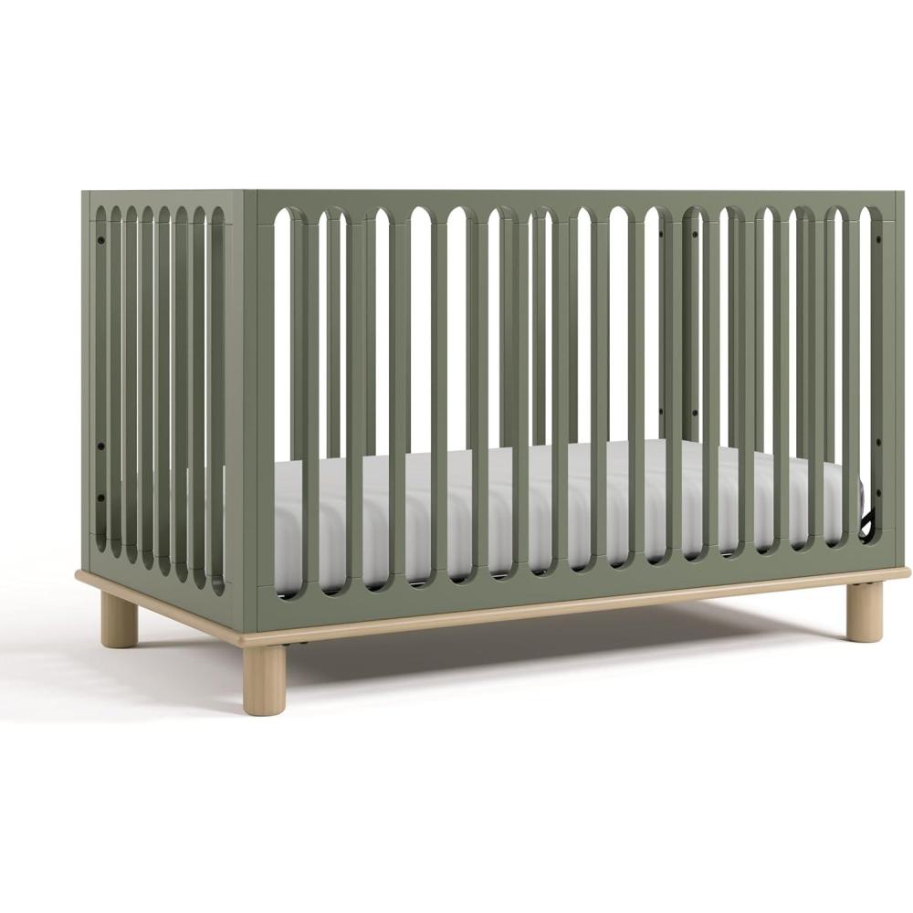 imageStorkcraft Sicily 3in1 Convertible Crib with Toddler Rail Included Driftwood GREENGUARD Gold Certified 100 Solid Wood Converts to Toddler Bed Fits Standard Crib MattressOlive With Driftwood