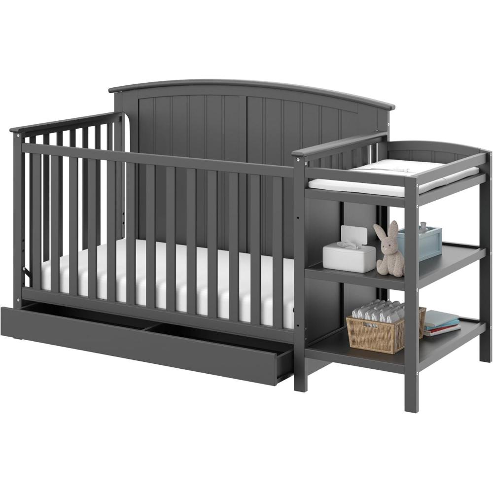 imageStorkcraft Steveston 5in1 Convertible Crib and Changer with Drawer Gray GREENGUARD Gold Certified Crib and Changing Table Combo with Drawer Converts to Toddler Bed Daybed and FullSize BedGrey