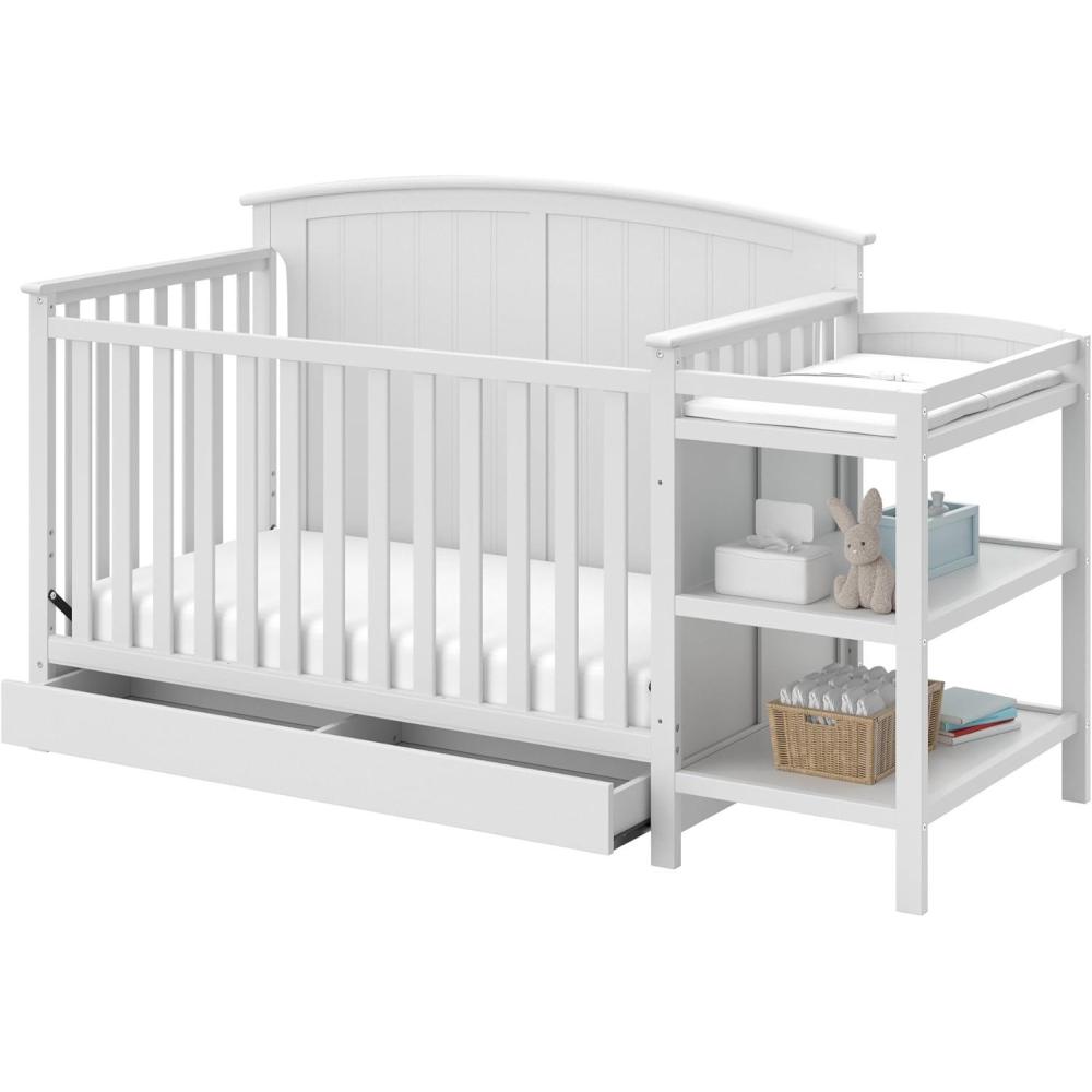 imageStorkcraft Steveston 5in1 Convertible Crib and Changer with Drawer Gray GREENGUARD Gold Certified Crib and Changing Table Combo with Drawer Converts to Toddler Bed Daybed and FullSize BedWhite