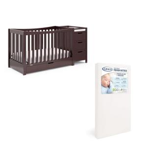 GRACO REMI Convertible Crib & Changer with Premium Foam Crib and Toddler Mattress – Espresso