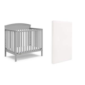 Graco Benton 4-in-1 Convertible Mini Crib with Bonus Crib Mattress (White) – GREENGUARD Gold Certified, 2.75-Inch Mattress Included, Baby Crib Converts to Twin Bed, Ideal for Small Spaces(Pebble Gray)