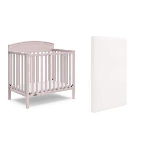 Graco Benton 4-in-1 Convertible Mini Crib with Bonus Crib Mattress (White) – GREENGUARD Gold Certified, 2.75-Inch Mattress Included, Baby Crib Converts to Twin Bed, Ideal for Small Spaces(Blush)
