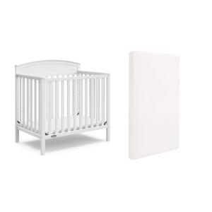 Graco Benton 4-in-1 Convertible Mini Crib with Bonus Crib Mattress (White) – GREENGUARD Gold Certified, 2.75-Inch Mattress Included, Baby Crib Converts to Twin Bed, Ideal for Small Spaces(White)