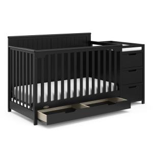 Graco Hadley 5-in-1 Convertible Crib with Drawer (White) – GREENGUARD Gold Certified, Crib with Drawer Combo, Full-Size Nursery Storage Drawer, Converts to Toddler Bed, Daybed(Black)