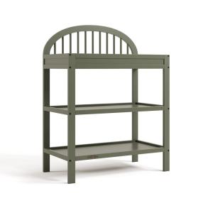 Graco Olivia Changing Table with Water-Resistant Changing Pad (Driftwood) – GREENGUARD Gold Certified, Includes Bonus Water-Resistant Changing Pad with Safety Strap, 2 Open Shelves, Stylish Design(Olive)