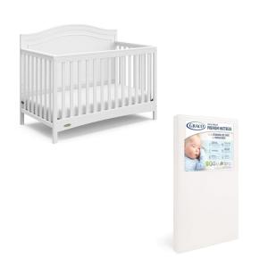 Graco Paris Crib and Mattress Nursery Essentials Pack (White) – GREENGUARD Gold Certified Baby Crib & Crib Mattress, Cribs with Mattress Included, Convertible Crib, Baby Mattresses for Crib(White)