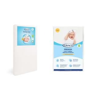 Graco Premium Crib & Toddler Mattress – GREENGUARD Gold Certified, Machine-Washable OEKO-TEX STANDARD 100 Certified Cover with Waterproof Surface, Fits Any Standard Full Size Baby Crib & Toddler Bed(Mattress and Protector (2PK))