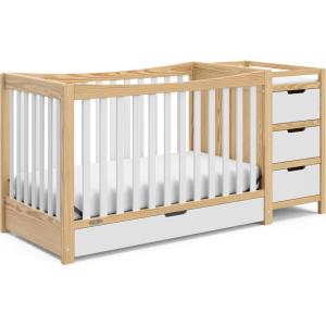 Graco Remi 4-in-1 Convertible Crib & Changer (White) – GREENGUARD Gold Certified, Fits Standard Crib Mattress, Converts to Toddler Bed and Full Bed, 4 Adjustable Mattress Heights(White & Natural)