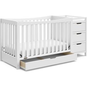 Graco Remi 4-in-1 Convertible Crib & Changer (White) – GREENGUARD Gold Certified, Fits Standard Crib Mattress, Converts to Toddler Bed and Full Bed, 4 Adjustable Mattress Heights(White)