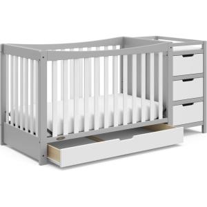 Graco Remi 4-in-1 Convertible Crib & Changer (White) – GREENGUARD Gold Certified, Fits Standard Crib Mattress, Converts to Toddler Bed and Full Bed, 4 Adjustable Mattress Heights(Pebble Gray & White)