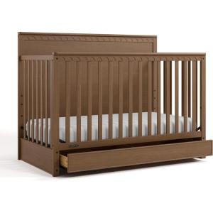 Graco Sasha 5-in-1 Convertible Crib with Drawer (White) – GREENGUARD Gold Certified Wood Crib, Converts to Toddler Bed, Daybed, Full-Size Bed, Stylish Classic Design(Hazelnut)