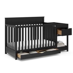 Graco Shiloh 5-in-1 Convertible Crib & Changer with Drawer (White) – GREENGUARD Gold Certified Baby Crib Crafted from Wood, Converts to Toddler Bed, Daybed, and Full-Size Bed(Black)