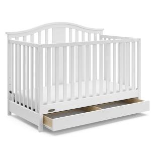 Graco Solano 4-in-1 Convertible Crib with Drawer Combo (White) – GREENGUARD Gold Certified, Includes Full-Size Nursery Storage Drawer, Converts to Toddler Bed and Full-Size Bed(White)