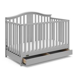 Graco Solano 4-in-1 Convertible Crib with Drawer Combo (White) – GREENGUARD Gold Certified, Includes Full-Size Nursery Storage Drawer, Converts to Toddler Bed and Full-Size Bed(Pebble Gray)