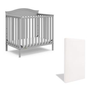 Graco Stella 4-in-1 Convertible Mini Crib with Bonus Mattress (White) – Includes Bonus 2.75 Inch Thick Mattress with Water-Resistant Cover, Converts to Twin Bed, Ideal Crib for Small Spaces(Pebble Gray)
