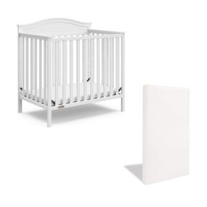 Graco Stella 4-in-1 Convertible Mini Crib with Bonus Mattress (White) – Includes Bonus 2.75 Inch Thick Mattress with Water-Resistant Cover, Converts to Twin Bed, Ideal Crib for Small Spaces(White)