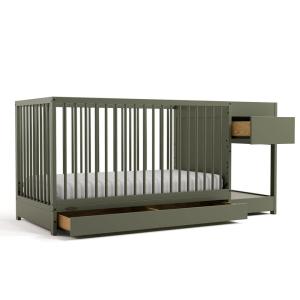 Graco Teddi 5-in-1 Convertible Crib & Changer with Drawer (Olive) – GREENGUARD Gold Certified Baby Crib Crafted from Wood, Converts to Toddler Bed, Daybed, and Full-Size Bed(Olive)