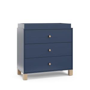 Storkcraft California 3-Drawer Chest with Removable Changing Topper (Olive with Driftwood) – GREENGUARD Gold Certified, Interlocking Drawer System, Pre-Installed Tracks, Easy Assembly(Midnight Blue With Driftwood)