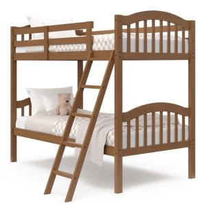 Storkcraft Long Horn Twin-Over-Twin Bunk Bed (White) – GREENGUARD Gold Certified, Converts to Two Twin Beds, Wood Bunk Bed for Kids Bedroom(Hazelnut)