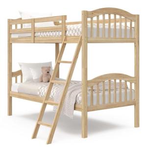 Storkcraft Long Horn Twin-Over-Twin Bunk Bed (White) – GREENGUARD Gold Certified, Converts to Two Twin Beds, Wood Bunk Bed for Kids Bedroom(Natural)