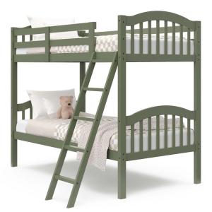 Storkcraft Long Horn Twin-Over-Twin Bunk Bed (White) – GREENGUARD Gold Certified, Converts to Two Twin Beds, Wood Bunk Bed for Kids Bedroom(Olive)