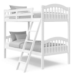 Storkcraft Long Horn Twin-Over-Twin Bunk Bed (White) – GREENGUARD Gold Certified, Converts to Two Twin Beds, Wood Bunk Bed for Kids Bedroom(White)