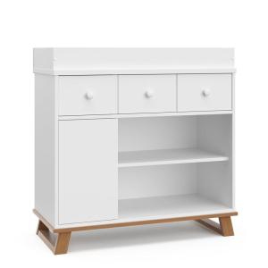 Storkcraft Modern Nursery Changing Table Dresser (White with White) – GREENGUARD Gold Certified, Dresser for Nursery, Changing Table With Drawers(Vintage Driftwood/White)