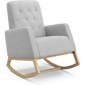 Storkcraft Northern Lights Premium Upholstered Nursery Rocking Chair (Ivory with Natural) – Stylish & Supportive Nursery Chair with Natural Wood Rocker Base, Premium Button Tufting for Classic Style(Natural/Steel)