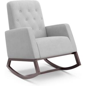 Storkcraft Northern Lights Premium Upholstered Nursery Rocking Chair (Ivory with Natural) – Stylish & Supportive Nursery Chair with Natural Wood Rocker Base, Premium Button Tufting for Classic Style(Espresso/Steel)