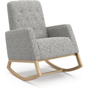 Storkcraft Northern Lights Premium Upholstered Nursery Rocking Chair (Ivory with Natural) – Stylish & Supportive Nursery Chair with Natural Wood Rocker Base, Premium Button Tufting for Classic Style(Natural/Salt&pepper Boucle)