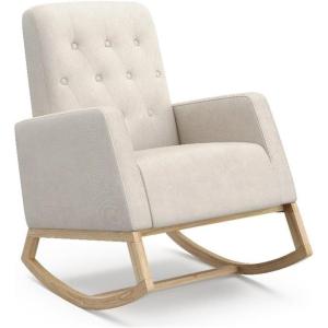 Storkcraft Northern Lights Premium Upholstered Nursery Rocking Chair (Ivory with Natural) – Stylish & Supportive Nursery Chair with Natural Wood Rocker Base, Premium Button Tufting for Classic Style(Natural/Ivory)