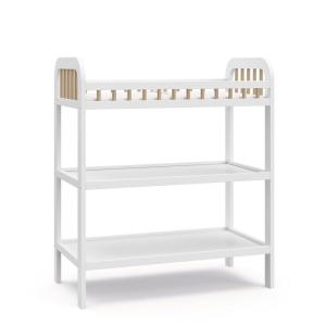 Storkcraft Pasadena Changing Table with Water-Resistant Changing Pad (Driftwood) – GREENGUARD Gold Certified, Includes Bonus Water-Resistant Changing Pad with Safety Strap, 2 Open Shelves(White with Driftwood)