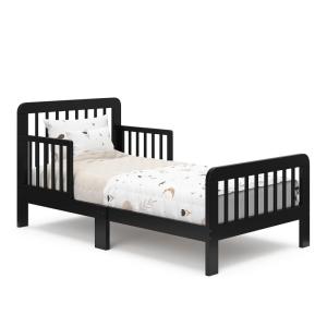 Storkcraft Pasadena Toddler Bed (White with Driftwood) – GREENGUARD Gold Certified, Fits Standard Full-Size Crib & Toddler Mattress, Toddler Safety Guardrails Included, Complete Design with Footboard(Black)
