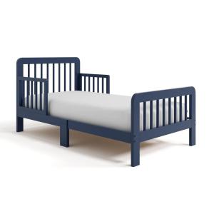 Storkcraft Pasadena Toddler Bed (White with Driftwood) – GREENGUARD Gold Certified, Fits Standard Full-Size Crib & Toddler Mattress, Toddler Safety Guardrails Included, Complete Design with Footboard(Midnight Blue)