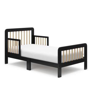 Storkcraft Pasadena Toddler Bed (White with Driftwood) – GREENGUARD Gold Certified, Fits Standard Full-Size Crib & Toddler Mattress, Toddler Safety Guardrails Included, Complete Design with Footboard(Black & Driftwood)