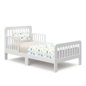 Storkcraft Pasadena Toddler Bed (White with Driftwood) – GREENGUARD Gold Certified, Fits Standard Full-Size Crib & Toddler Mattress, Toddler Safety Guardrails Included, Complete Design with Footboard(White)