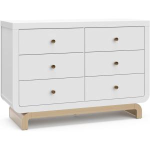Storkcraft Santorini 2 Drawer Nightstand (White & Driftwood) – GREENGUARD Gold Certified Nightstand for Kids Bedroom, Premium Wood with Curved Base, “Champagne” Metal Knobs(White & Driftwood)