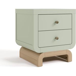 Storkcraft Santorini 2 Drawer Nightstand (White & Driftwood) – GREENGUARD Gold Certified Nightstand for Kids Bedroom, Premium Wood with Curved Base, “Champagne” Metal Knobs(Sage & Driftwood)