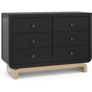 Storkcraft Santorini 2 Drawer Nightstand (White & Driftwood) – GREENGUARD Gold Certified Nightstand for Kids Bedroom, Premium Wood with Curved Base, “Champagne” Metal Knobs(Black & Driftwood)