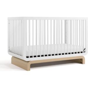 Storkcraft Santorini Deluxe 3-in-1 Convertible Bassinet (Frosted Oat with Driftwood) – GREENGUARD Gold Certified Wood Baby Bassinet, Includes Water-Resistant Mattress, Converts to Toy Box and Bookcase(White With Driftwood)