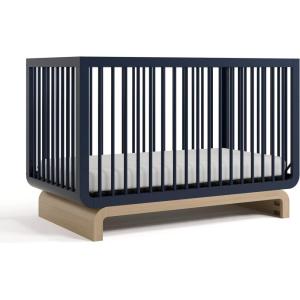 Storkcraft Santorini Deluxe 3-in-1 Convertible Bassinet (Frosted Oat with Driftwood) – GREENGUARD Gold Certified Wood Baby Bassinet, Includes Water-Resistant Mattress, Converts to Toy Box and Bookcase(Midnight Blue With Driftwood)