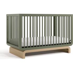 Storkcraft Santorini Deluxe 3-in-1 Convertible Bassinet (Frosted Oat with Driftwood) – GREENGUARD Gold Certified Wood Baby Bassinet, Includes Water-Resistant Mattress, Converts to Toy Box and Bookcase(Olive With Driftwood)