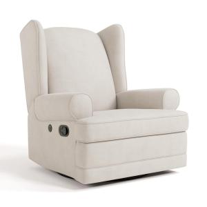 Storkcraft Serenity Glider Recliner Nursery Chair with USB Charging Port (Ivory) – Premium Upholstered Nursery Glider Recliner with Manual Recline Function, Dual USB Charging(Ivory)