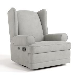 Storkcraft Serenity Glider Recliner Nursery Chair with USB Charging Port (Ivory) – Premium Upholstered Nursery Glider Recliner with Manual Recline Function, Dual USB Charging(Steel)