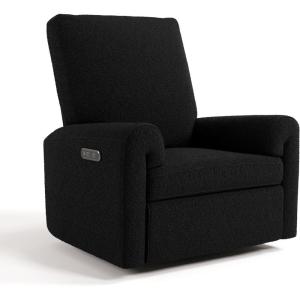Storkcraft Sorrento Deluxe Power Recliner Swivel Glider (Ivory Basketweave) – Premium Electronic Power Recliner for Nursery, Includes Dual-USB Charging Port with USB-A & USB-C, Glider Rocking Chair(Black Boucle)