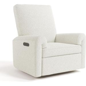 Storkcraft Sorrento Deluxe Power Recliner Swivel Glider (Ivory Basketweave) – Premium Electronic Power Recliner for Nursery, Includes Dual-USB Charging Port with USB-A & USB-C, Glider Rocking Chair(Ivory Boucle)