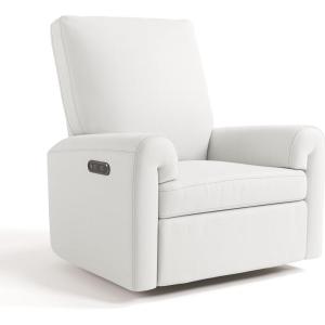 Storkcraft Sorrento Deluxe Power Recliner Swivel Glider (Ivory Basketweave) – Premium Electronic Power Recliner for Nursery, Includes Dual-USB Charging Port with USB-A & USB-C, Glider Rocking Chair(Ivory Basketweave)