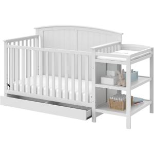Storkcraft Steveston 5-in-1 Convertible Crib and Changer with Drawer (Gray) – GREENGUARD Gold Certified, Crib and Changing Table Combo with Drawer, Converts to Toddler Bed, Daybed and Full-Size Bed(White)