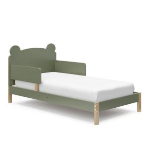 Storkcraft Teddy Bear Toddler Bed (White with Driftwood) – GREENGUARD Gold Certified, Includes Toddler Safety Guardrails, Fits Standard Crib & Toddler Mattress, Stylish 2-Tone Design(Olive With Driftwood)
