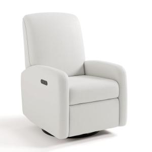 Graco Bellwood Power Recliner Swivel Glider (Dune Basketweave) – Electronic Power Recliner for Nursery, Includes Dual-USB Charging Port for USB-A & USB-C, Glider Rocking Chair with Full Recline(Ivory)